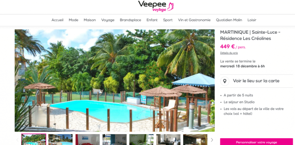 Voyage Martinique pas cher : 449€ avec la vente privée Veepee. Séjour à Sainte Luce d'une semaine dans la résidence Créoline avec piscine privée extérieure et carber.