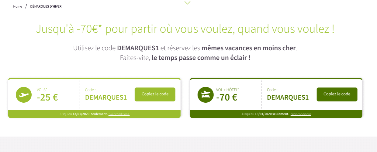 Code promo Opodo, Govoyages, Edreams réduction 100€ Air Vacances