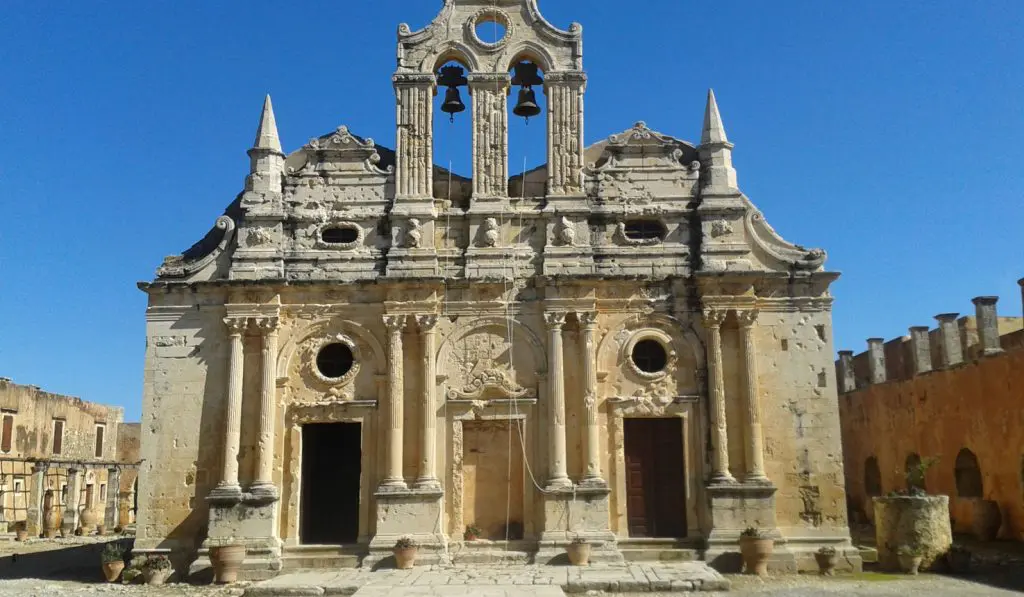 Monastere d'Arkadi en Crète . Monument ancienne du patrimoine en grecque .