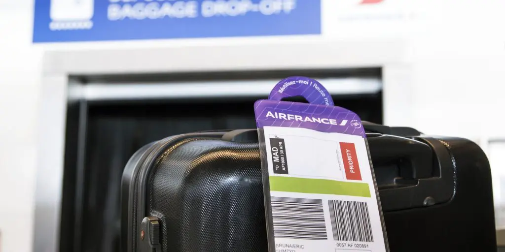 Étiquette bagage Air France après l'enregistrement en ligne . 