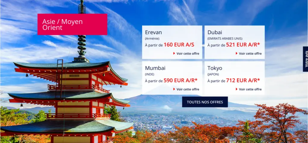  Des vols pas chers vers l'Asie : Erevan, Dubaï , Mumbai, Tokyo .  