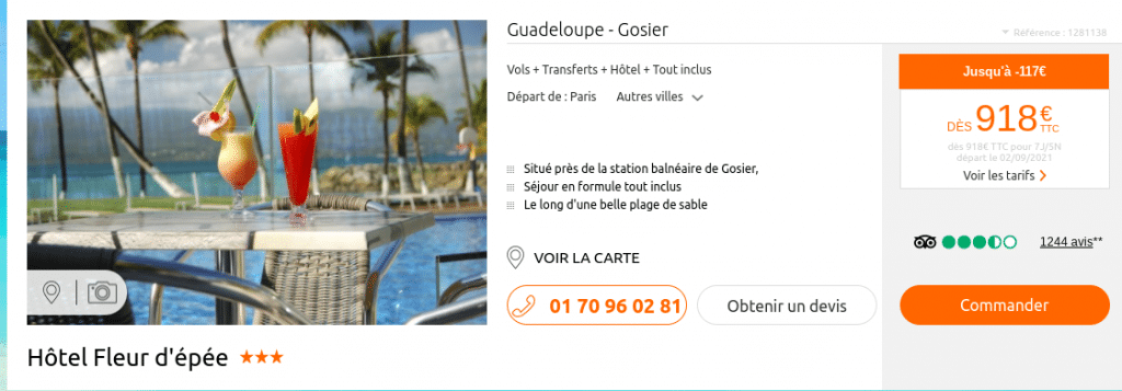 Voyage Guadeloupe tout inclus Hôtel Fort Fleur d'épée au Gosier