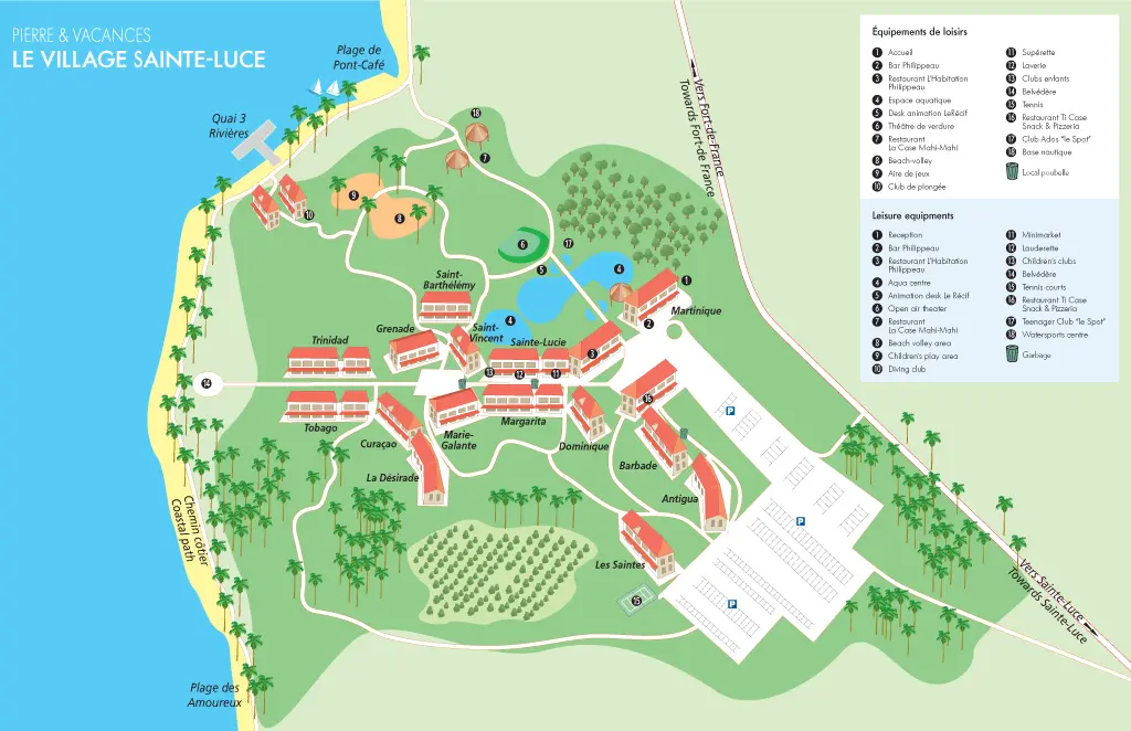 Carte / Plan Pierre et Vacances Sainte Luce en Martinique : plan de l'emplacement des locations de vacances