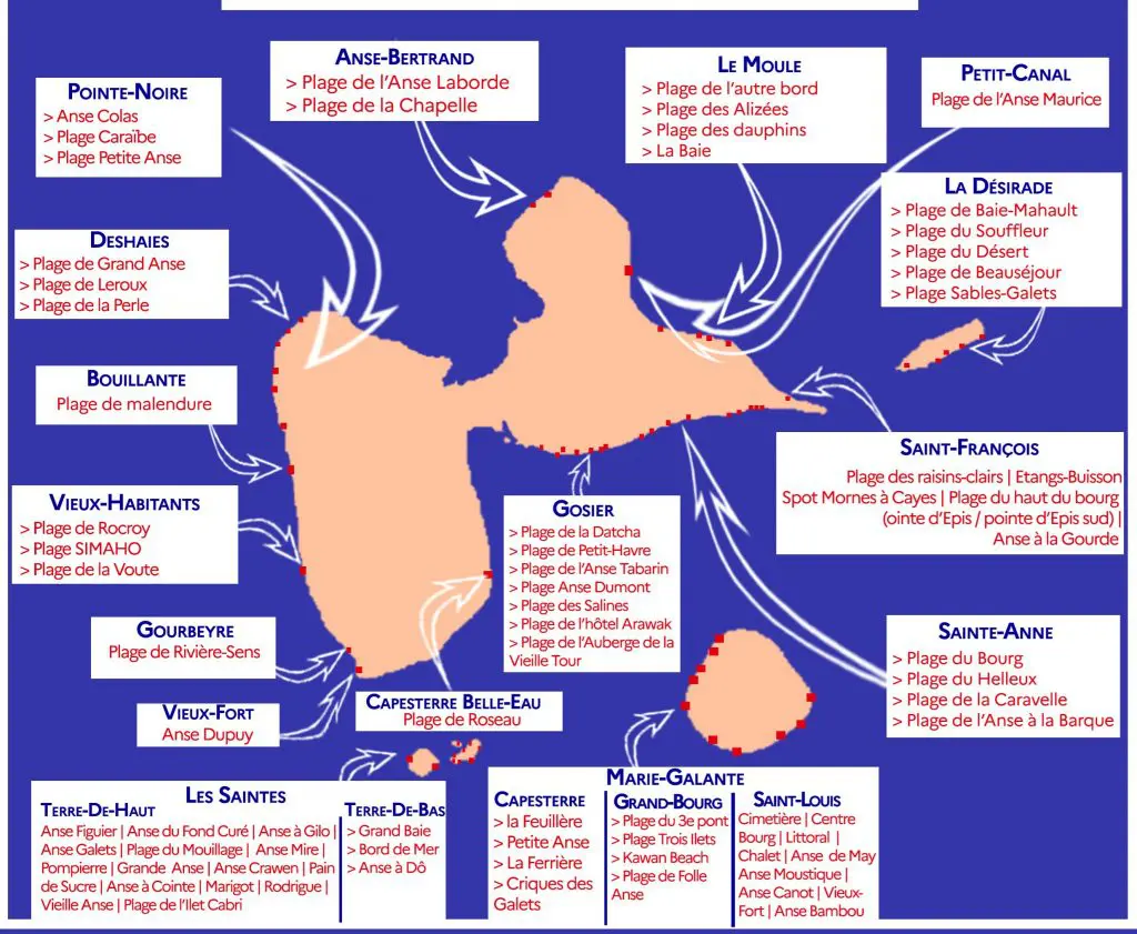Carte des plages de Guadeloupe 