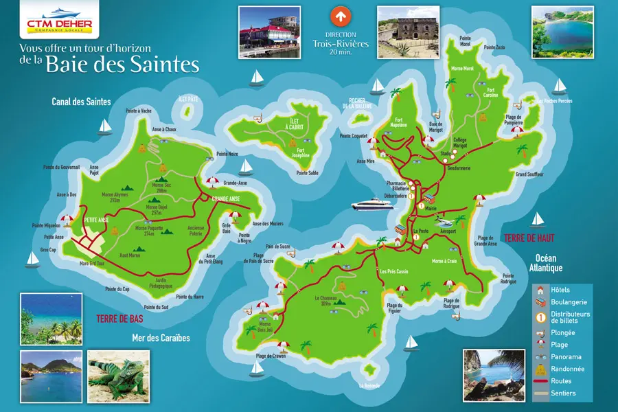 Carte des Saintes :  lieux à visiter