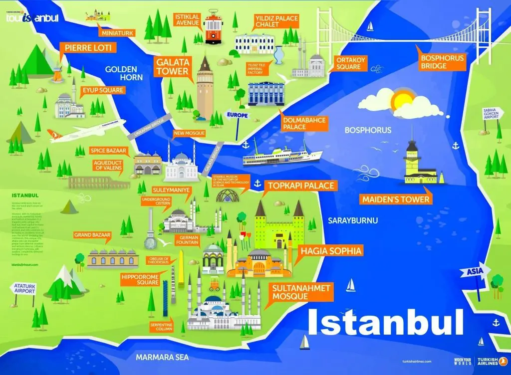 Istanbul carte : les lieux et endroits à visiter