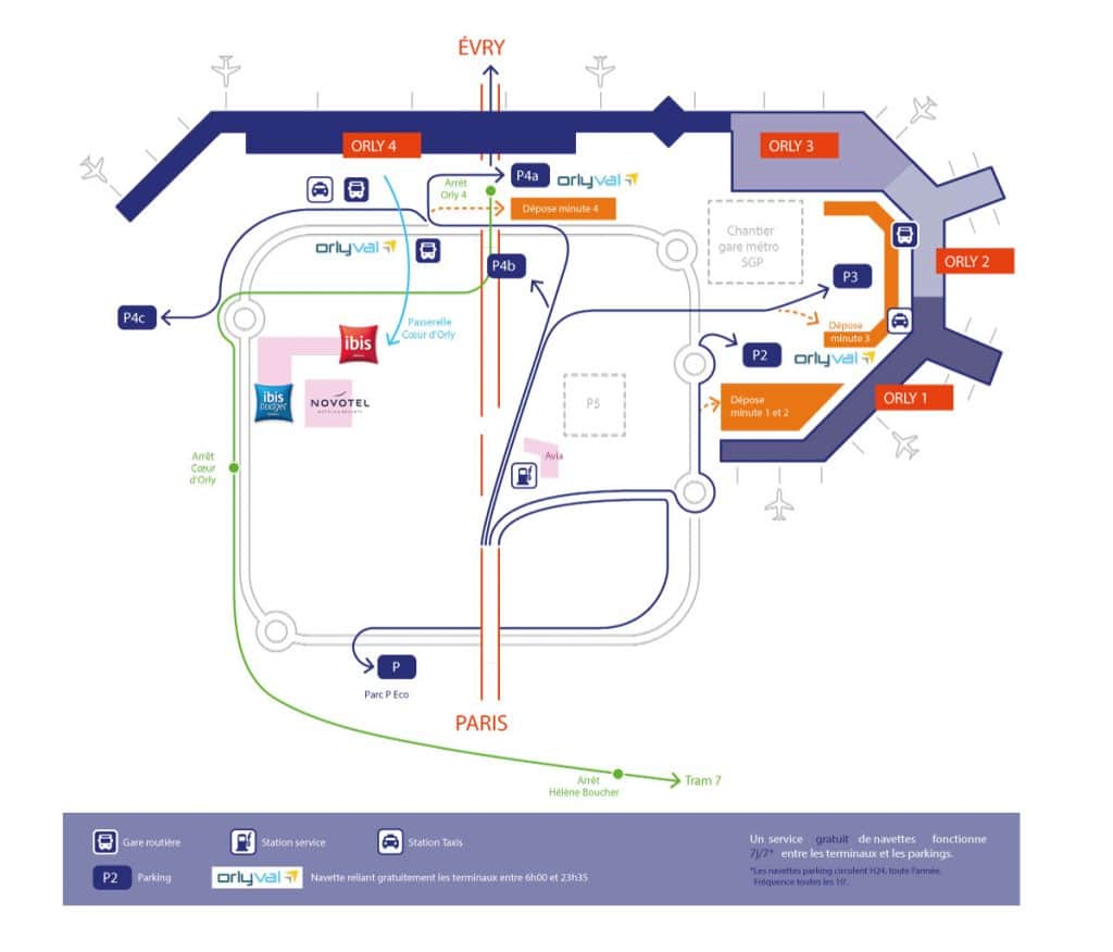 Aéroport Orly plan :Orly 1, Orly 2,Orly 3 , Orly 4