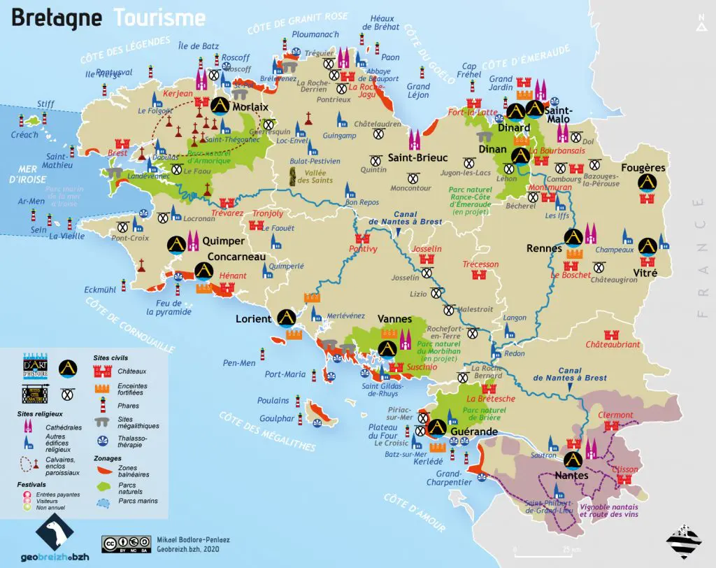 Carte touristique de Bretagne : que visiter , que faire
