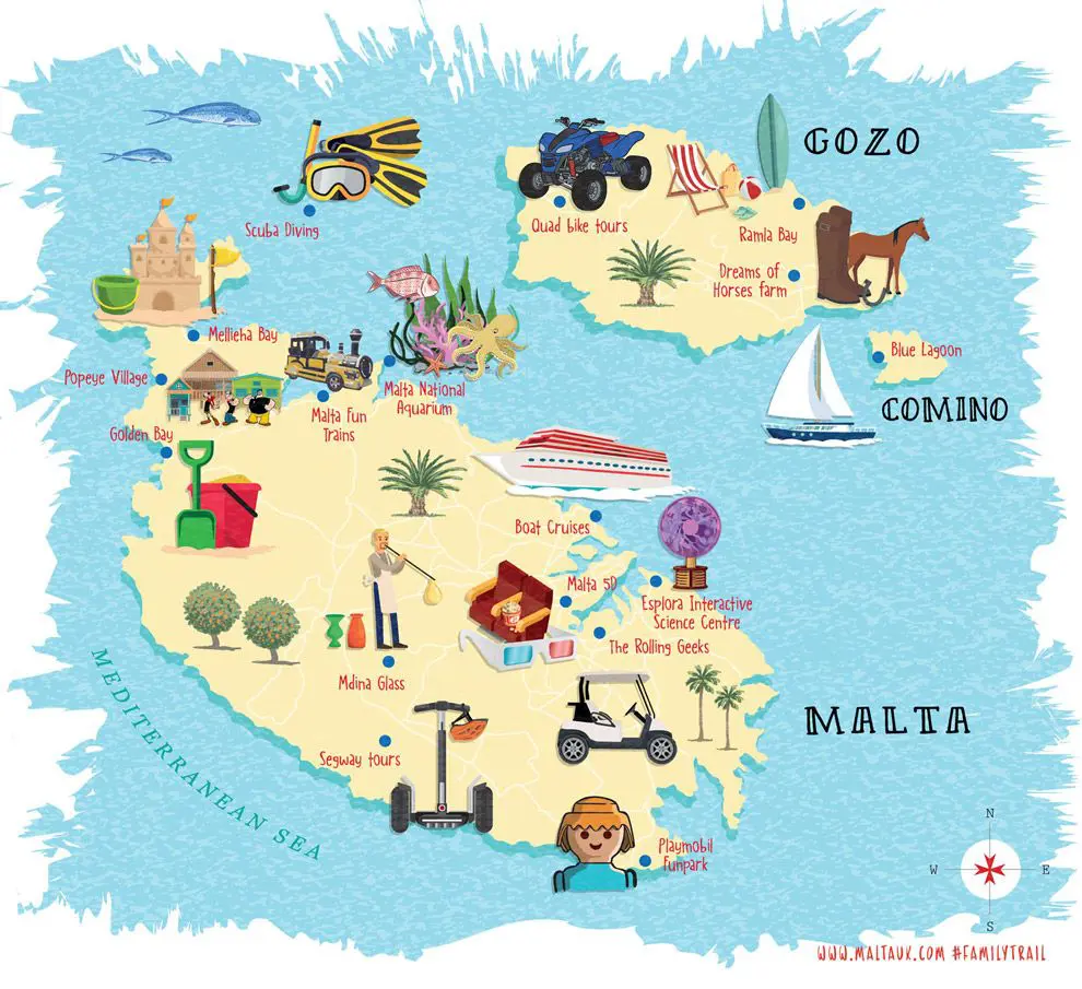 carte touristique des lieux à visiter à Malte 