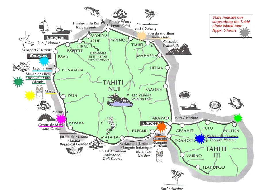 carte touristique Tahiti : les lieux à visiter