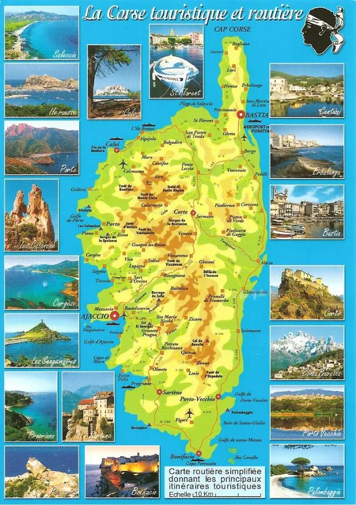 Carte touristique des lieux à visiter en Corse