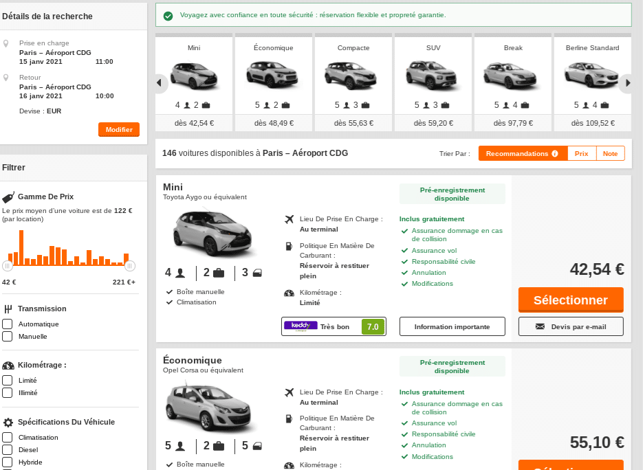 Opodo comparateur de prix pour la location de voiture à l'aéroport deParis