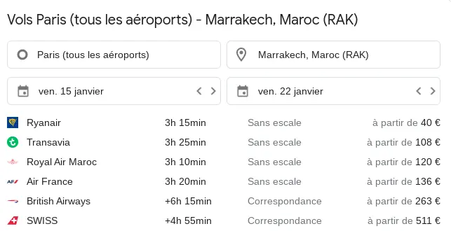 Billet d'avion pas cher Paris - Marrakech