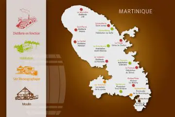 Carte des distilleries de rhum en Martinique