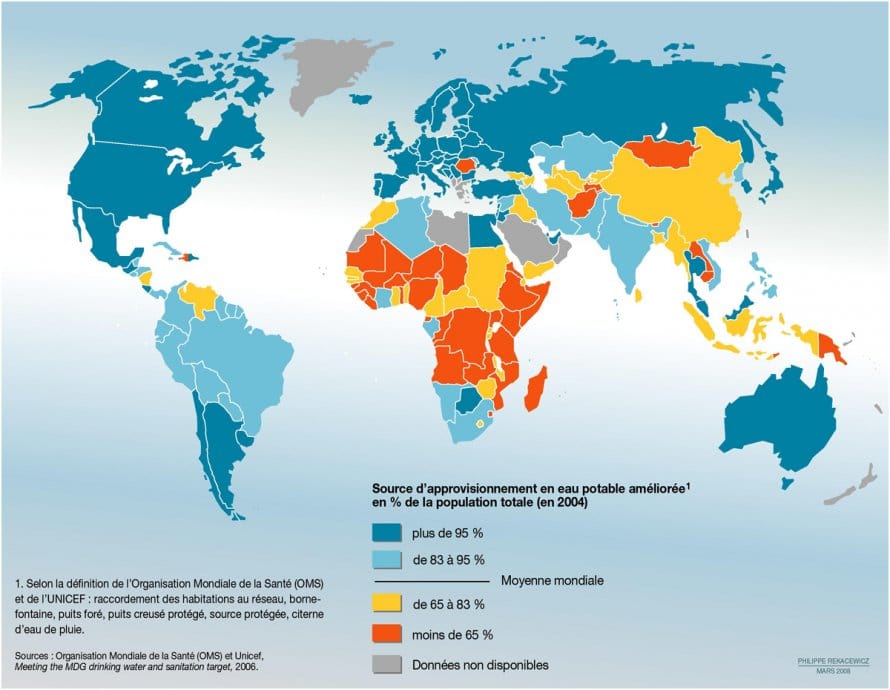 Carte sur l'accès à l'eau potable dans le monde